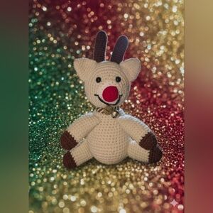 Handmade Crochet Reindeer Toy - Cream and Brown